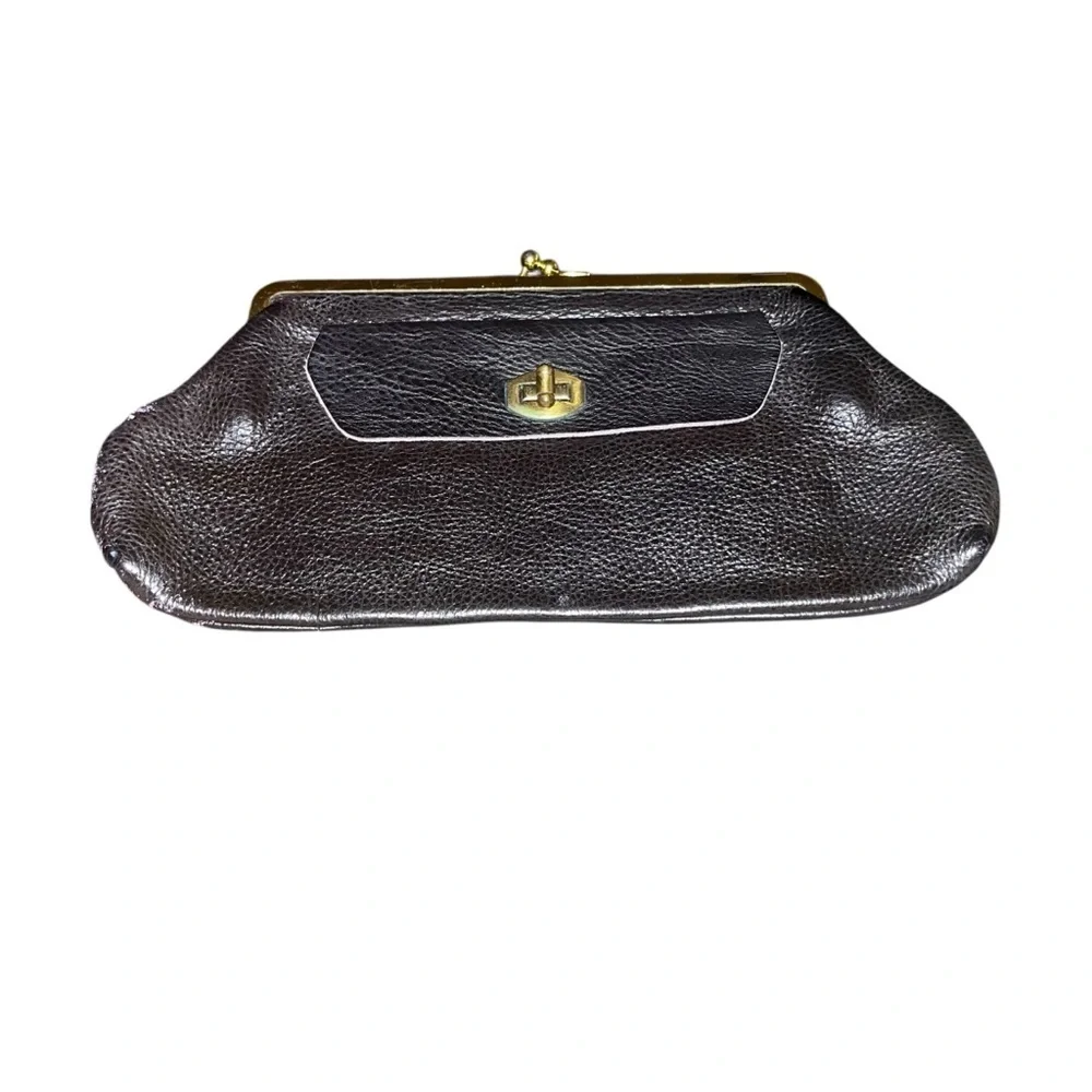 Vintage retro black leather Clutch bag purse 11” long